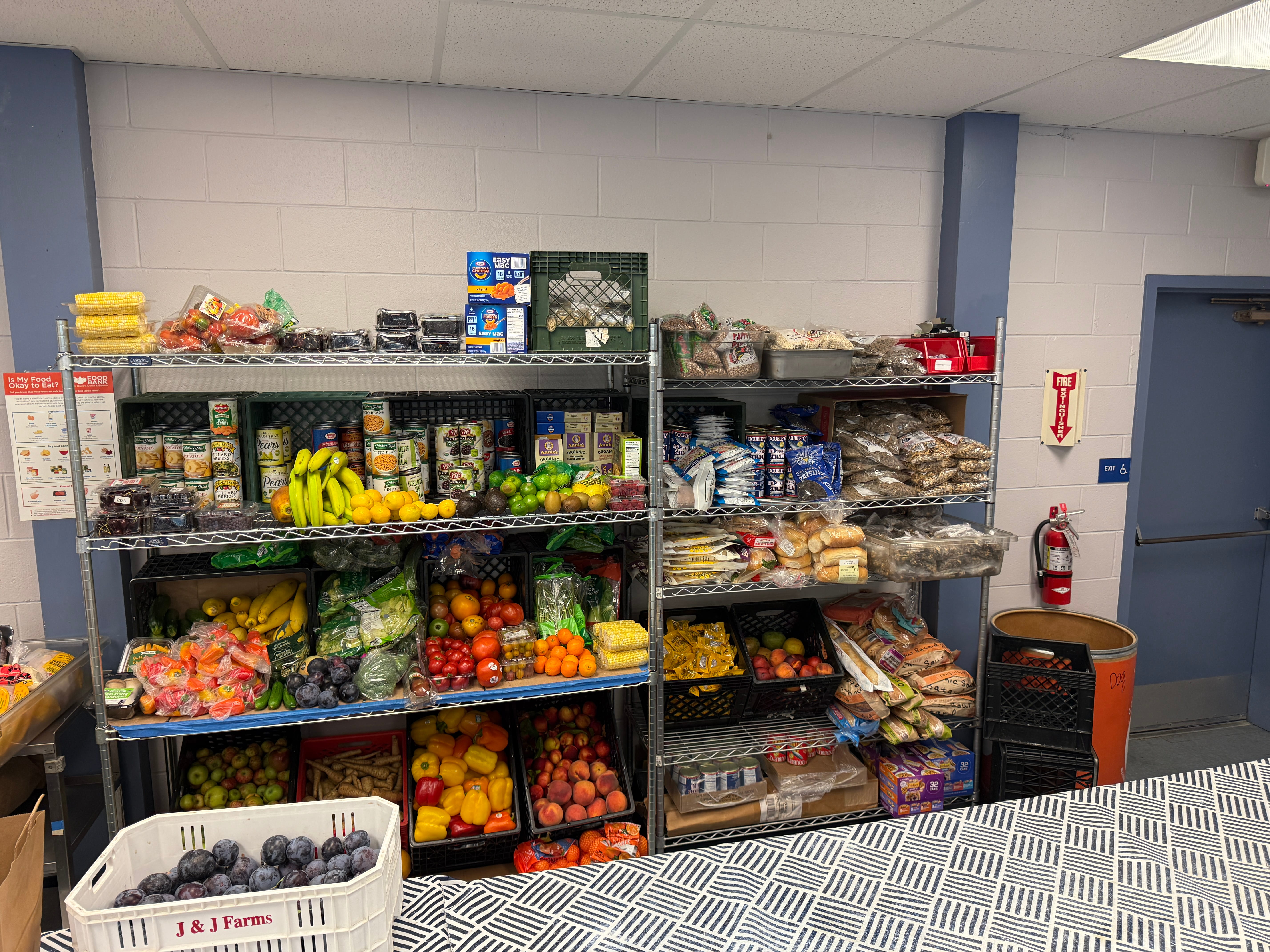 Shelves filled with food donations